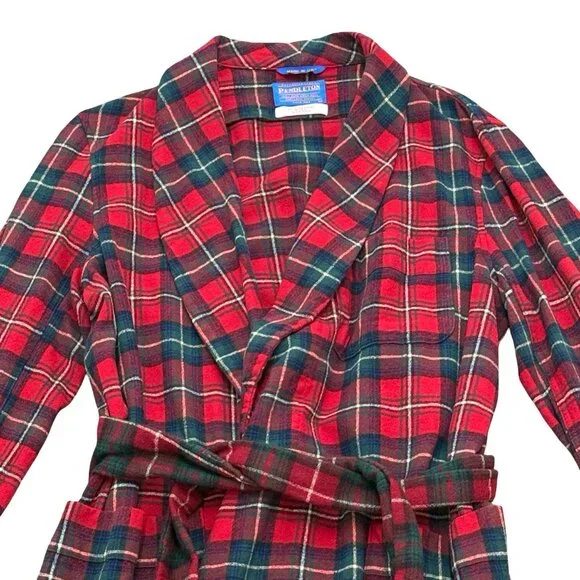 Vintage 1980s Pendleton Red Green Plaid Wool Robe USA - Picture 3 of 9